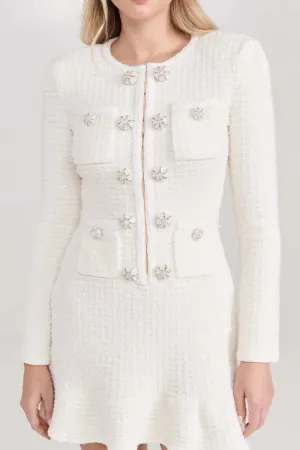 Trend4us Women's Rhinestone Button Tweed Mini Dress