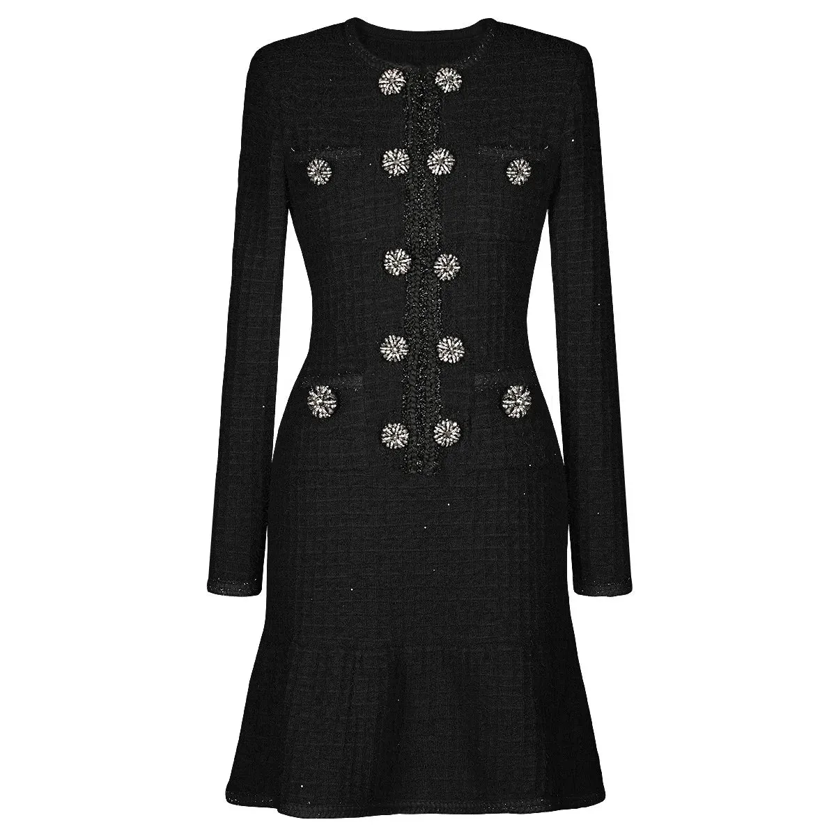 Trend4us Women's Rhinestone Button Tweed Mini Dress