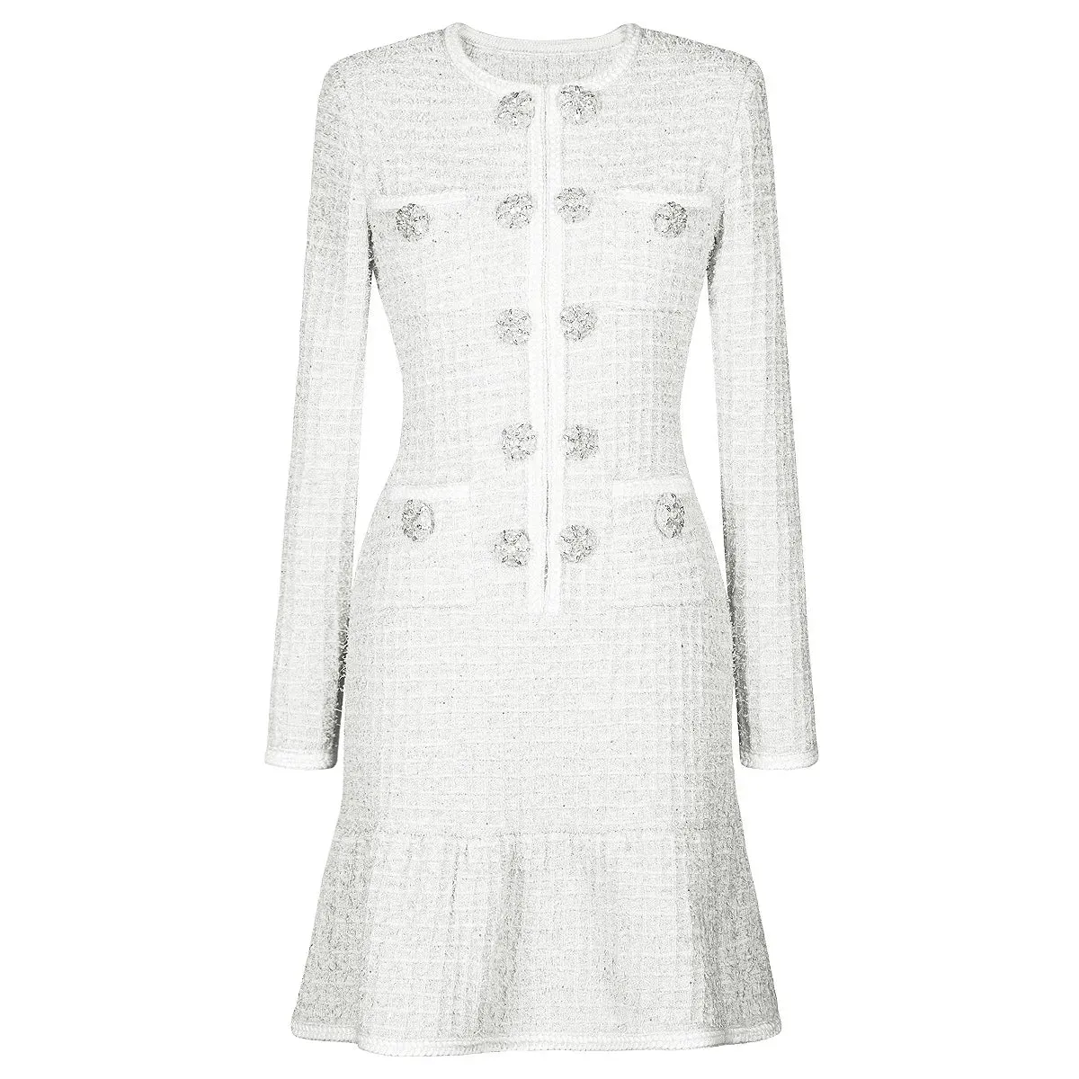 Trend4us Women's Rhinestone Button Tweed Mini Dress
