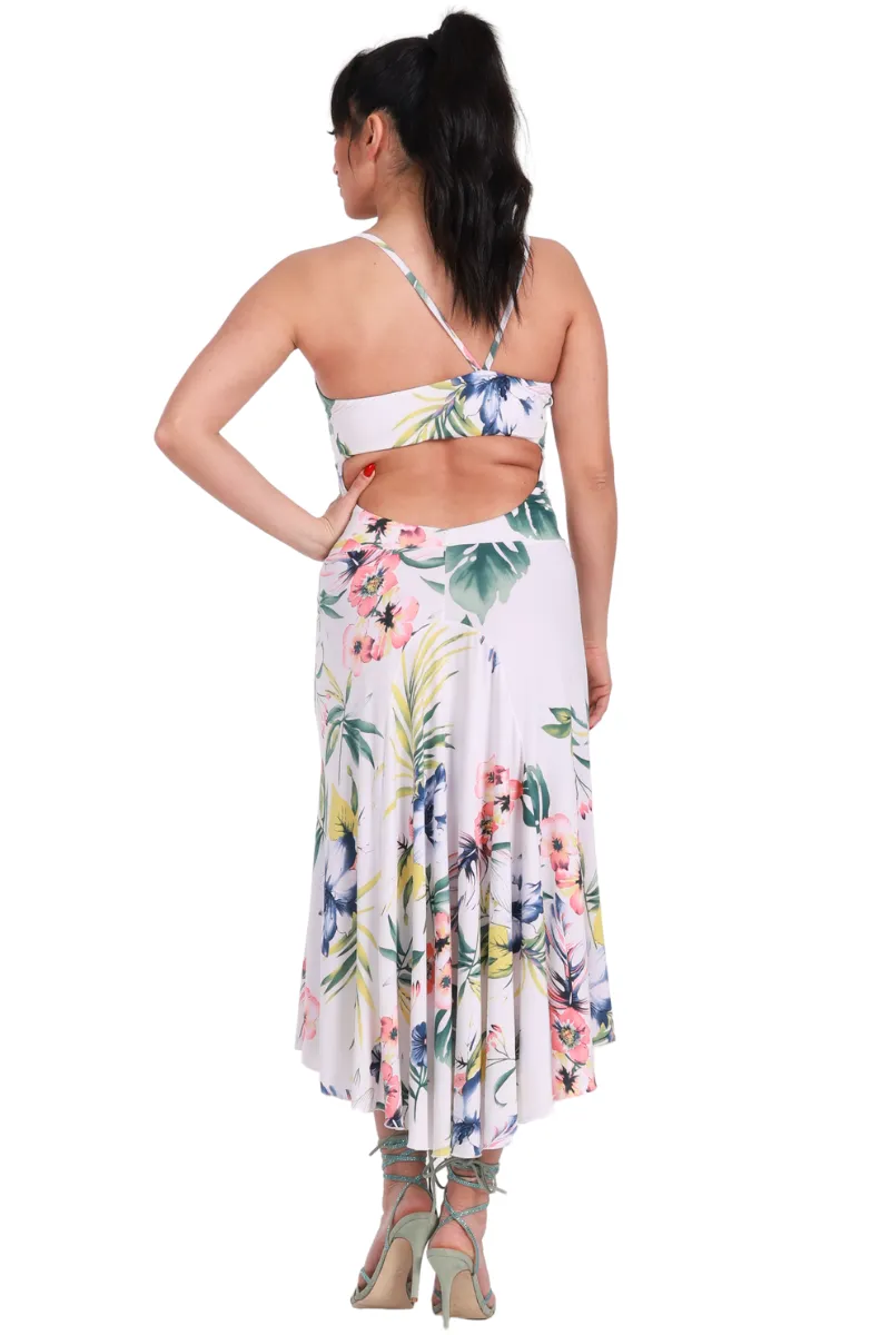 Tropical Print Fit & Flare Keyhole Back Midi Tango Dress