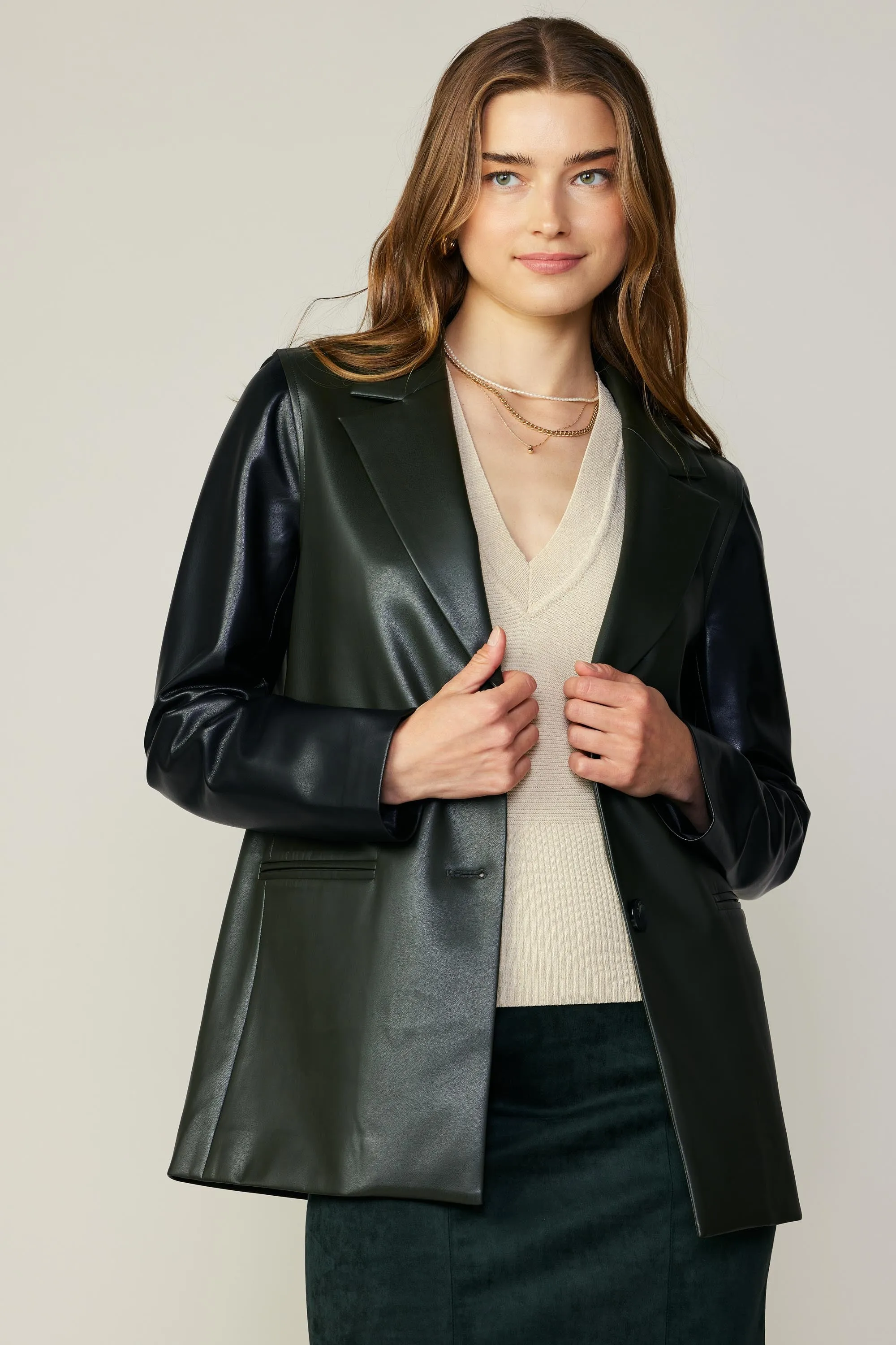 Two Tone Vegan Leather Jacket