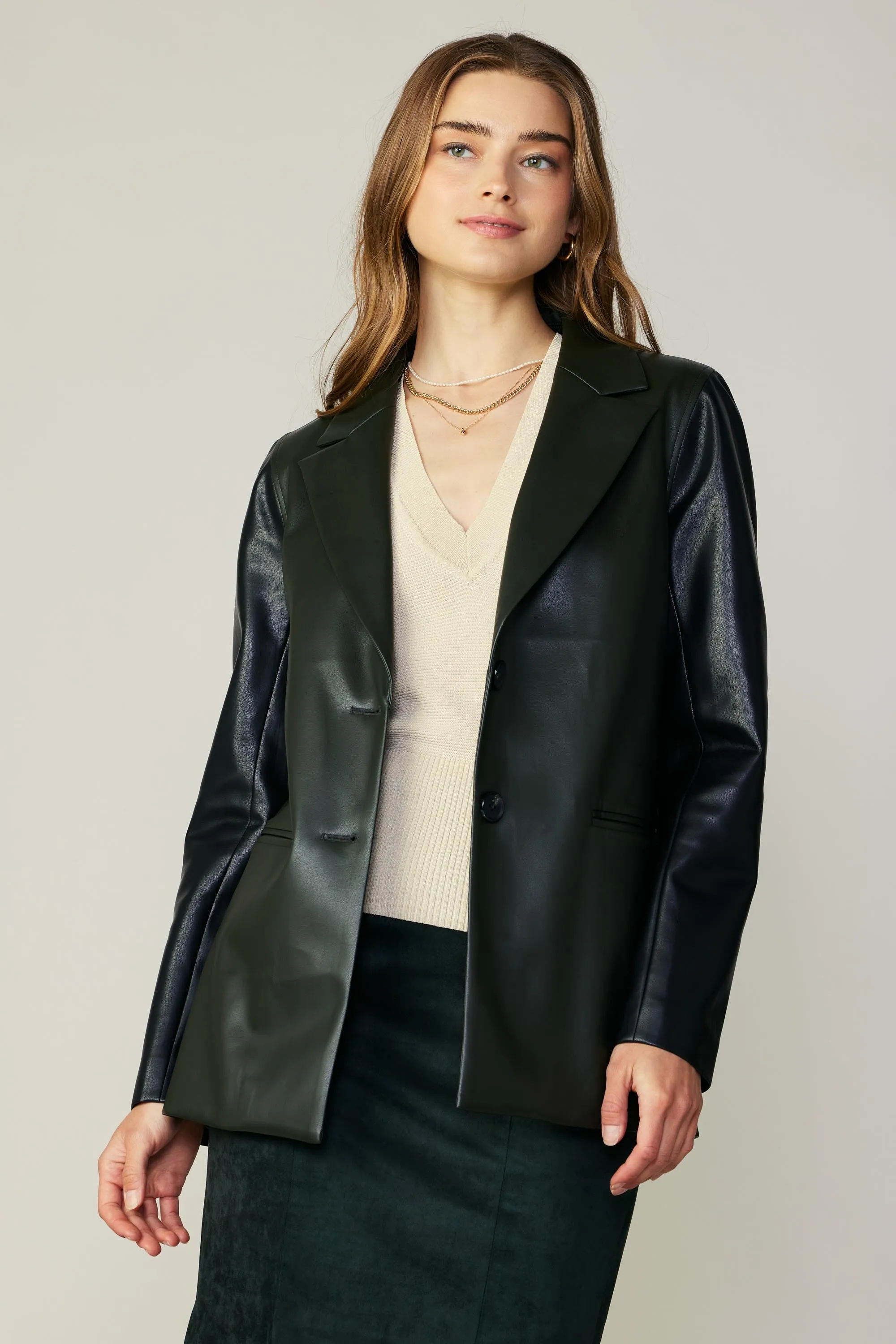 Two Tone Vegan Leather Jacket