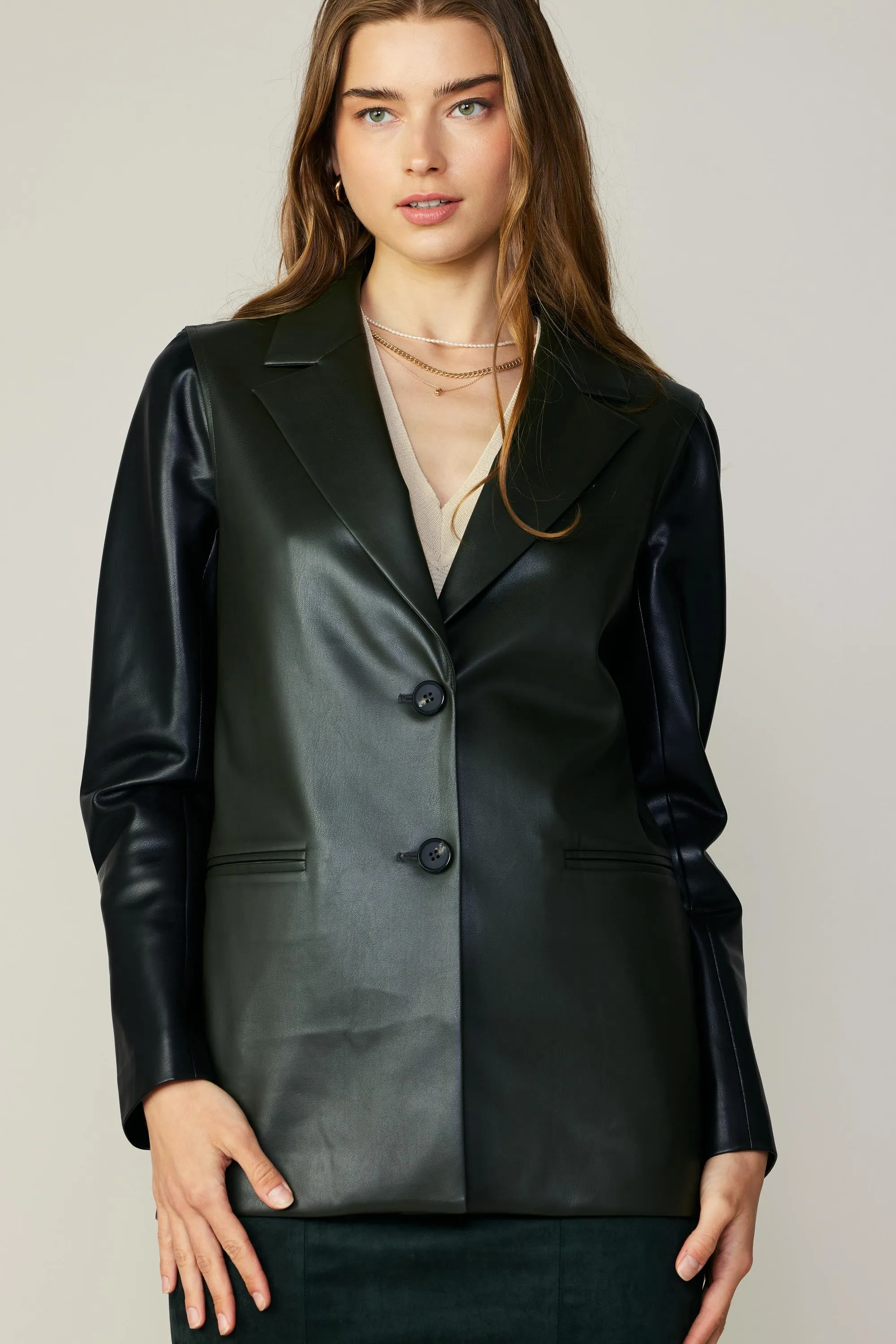 Two Tone Vegan Leather Jacket