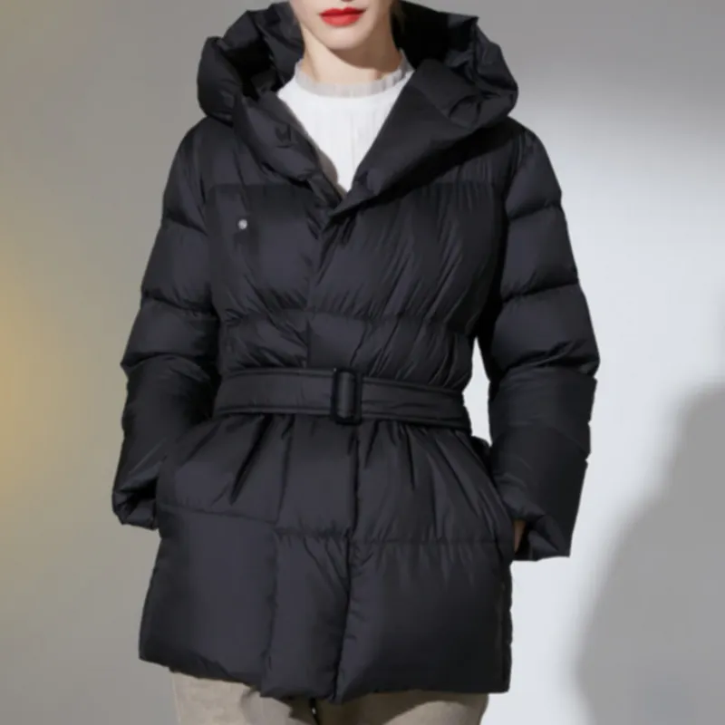 Ultra Light Belted Warm Puffer Parka Coat