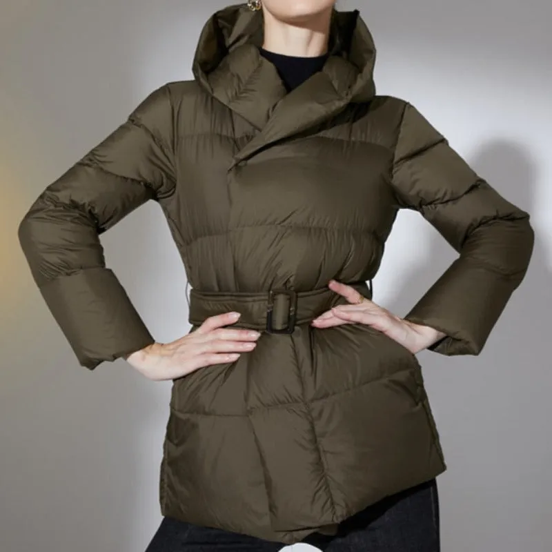 Ultra Light Belted Warm Puffer Parka Coat