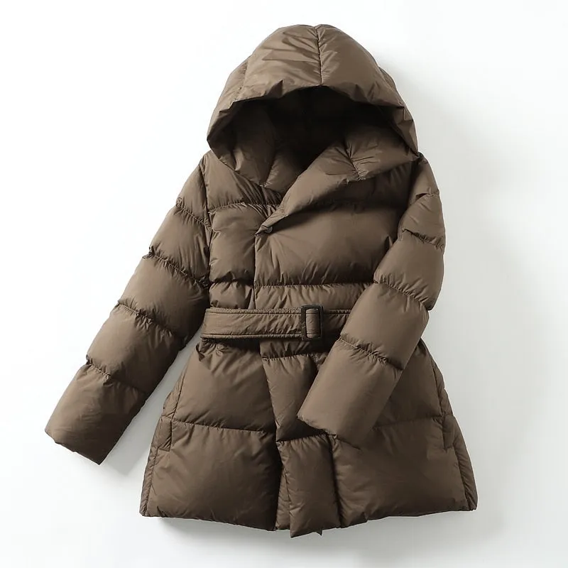 Ultra Light Belted Warm Puffer Parka Coat