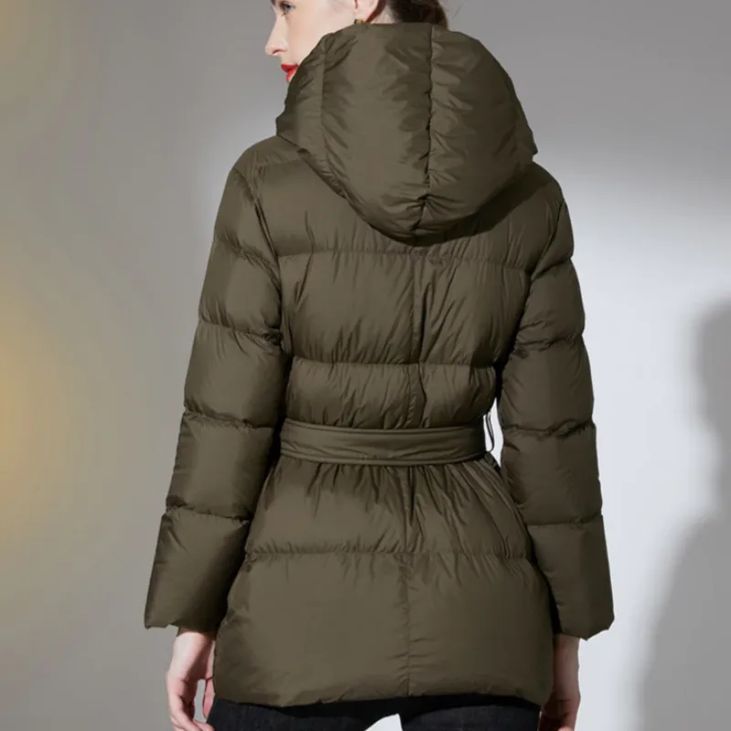 Ultra Light Belted Warm Puffer Parka Coat