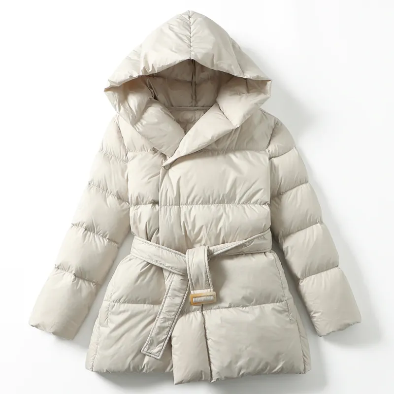 Ultra Light Belted Warm Puffer Parka Coat