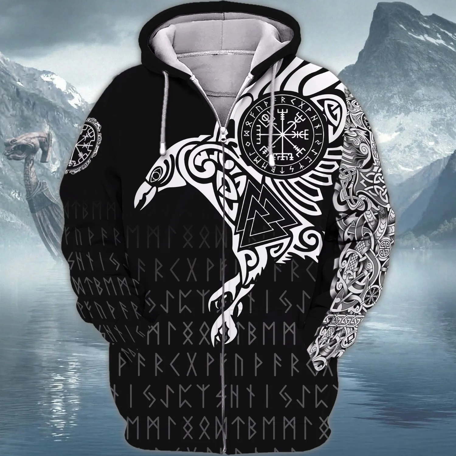 Vikings The Raven of Odin Tattoo 3D All Printed Sweatshirt Hoodie, Christmas Gift for Tattoo