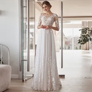 Vintage Civil Bridal Gown With Back Button Tulle