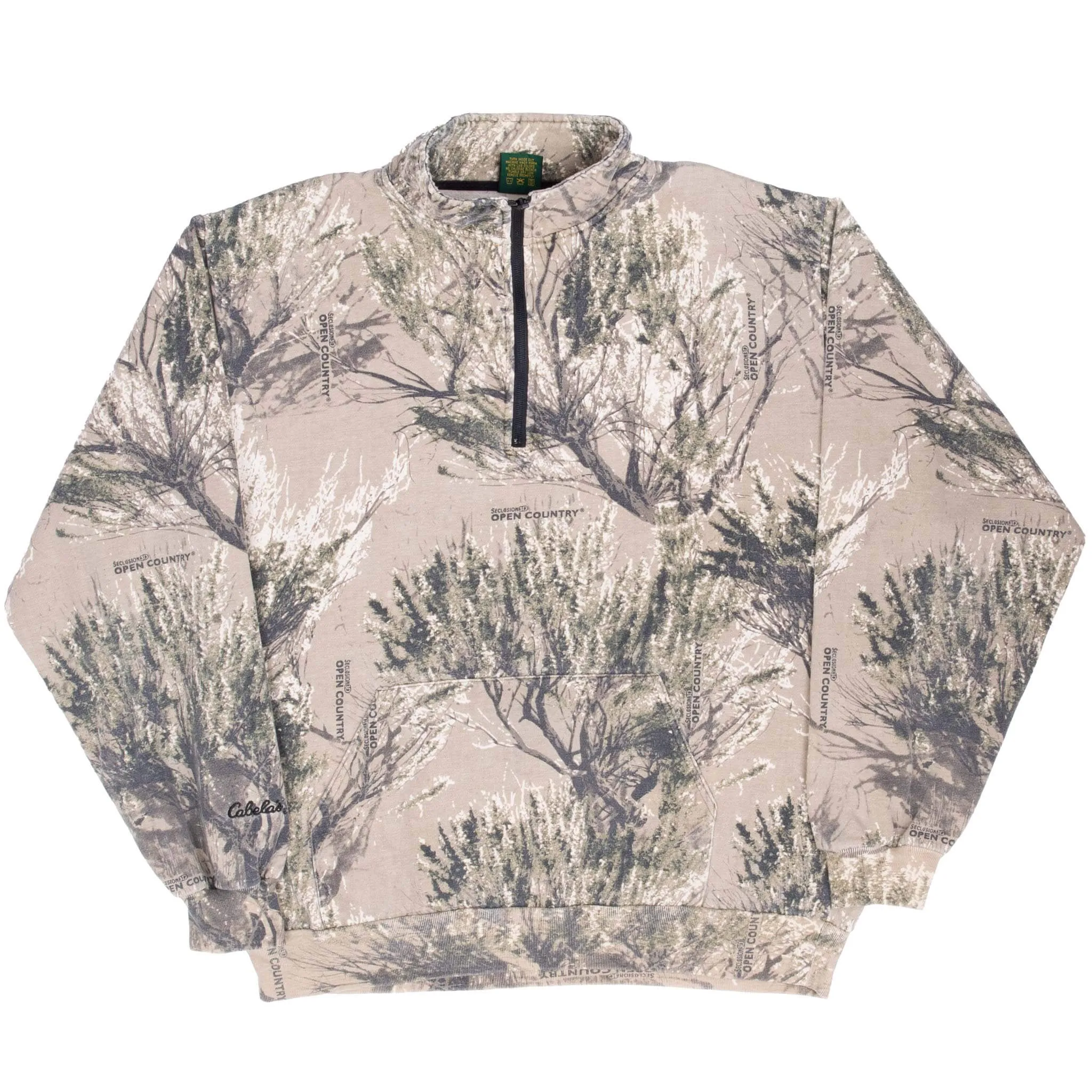 VINTAGE HUNTING SECLUSION OPEN COUNTRY CAMO QUARTER ZIP SWEATSHIRT XL