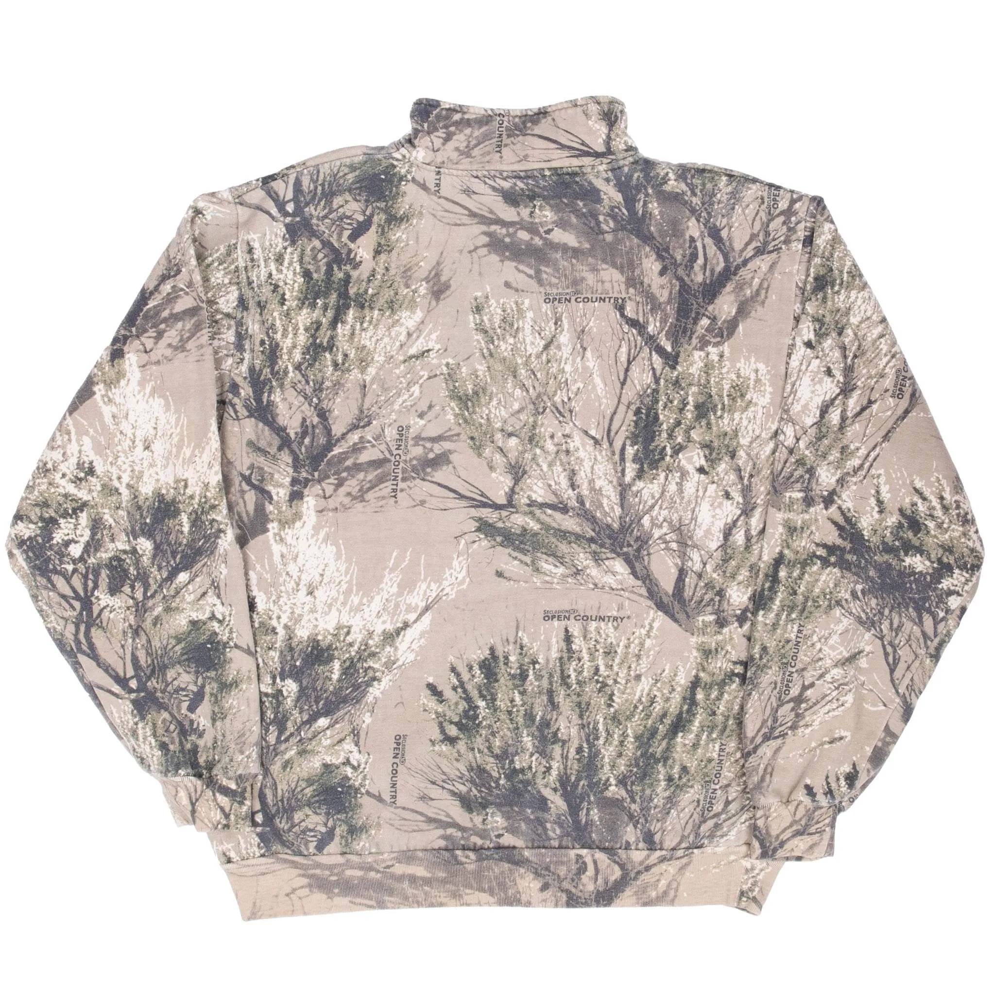 VINTAGE HUNTING SECLUSION OPEN COUNTRY CAMO QUARTER ZIP SWEATSHIRT XL