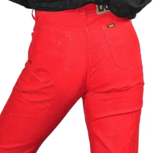 Vintage Lee Corduroy Pants Red 80s High Waist Straight Leg Retro Cords Size 28