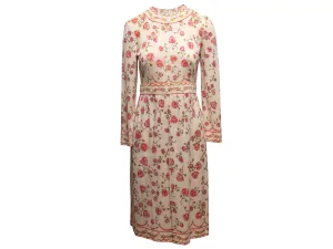 Vintage Light Pink & Multicolor Emilio Pucci Floral Print Long Sleeve Dress Size US S
