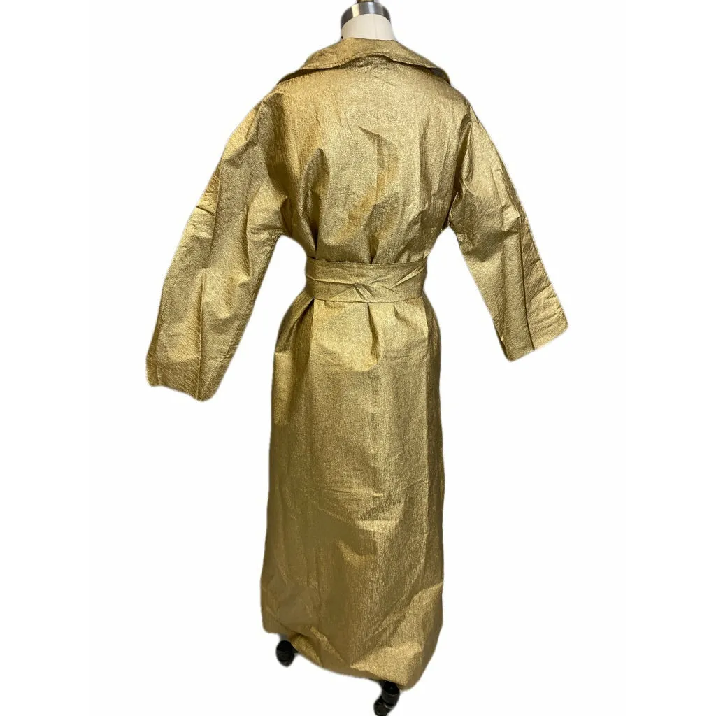 Vintage Metallic Gold Textured Mod Paper Trench Coat Wrap Never worn 1970s L