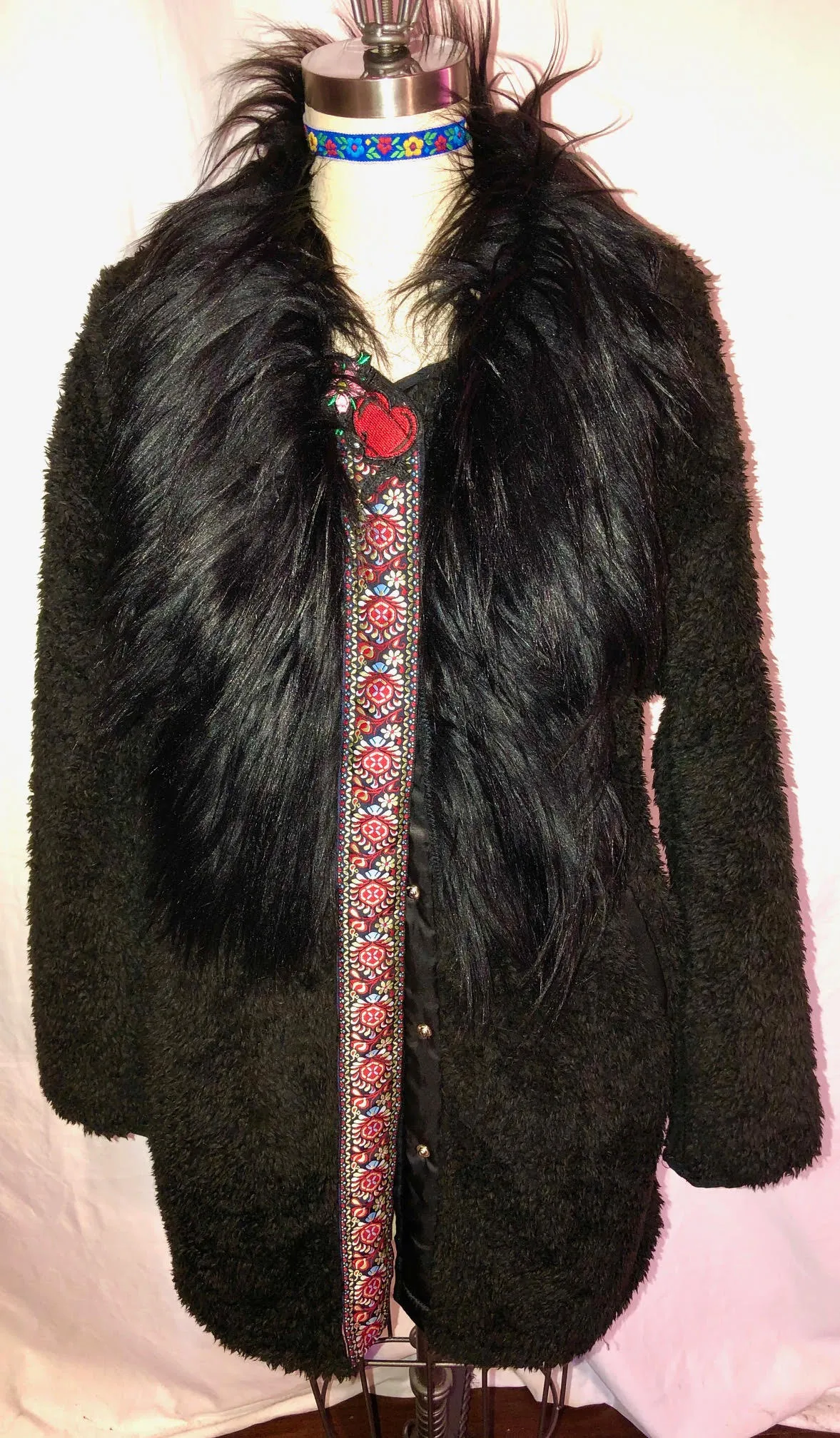 Warm Black Unlined Fake Fur Coat