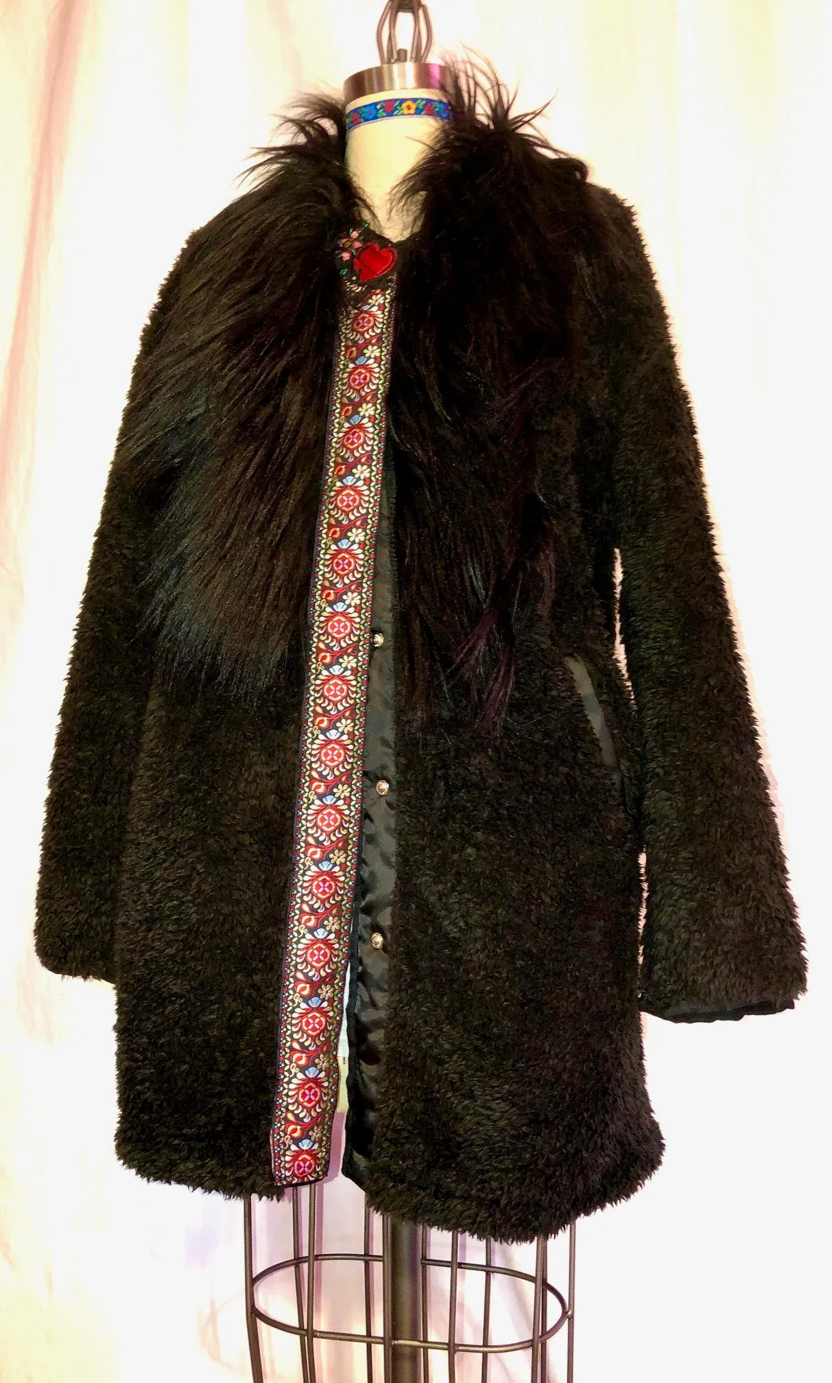 Warm Black Unlined Fake Fur Coat