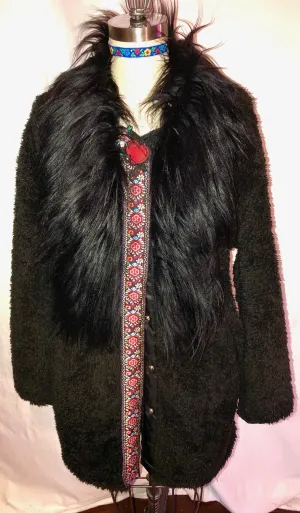 Warm Black Unlined Fake Fur Coat