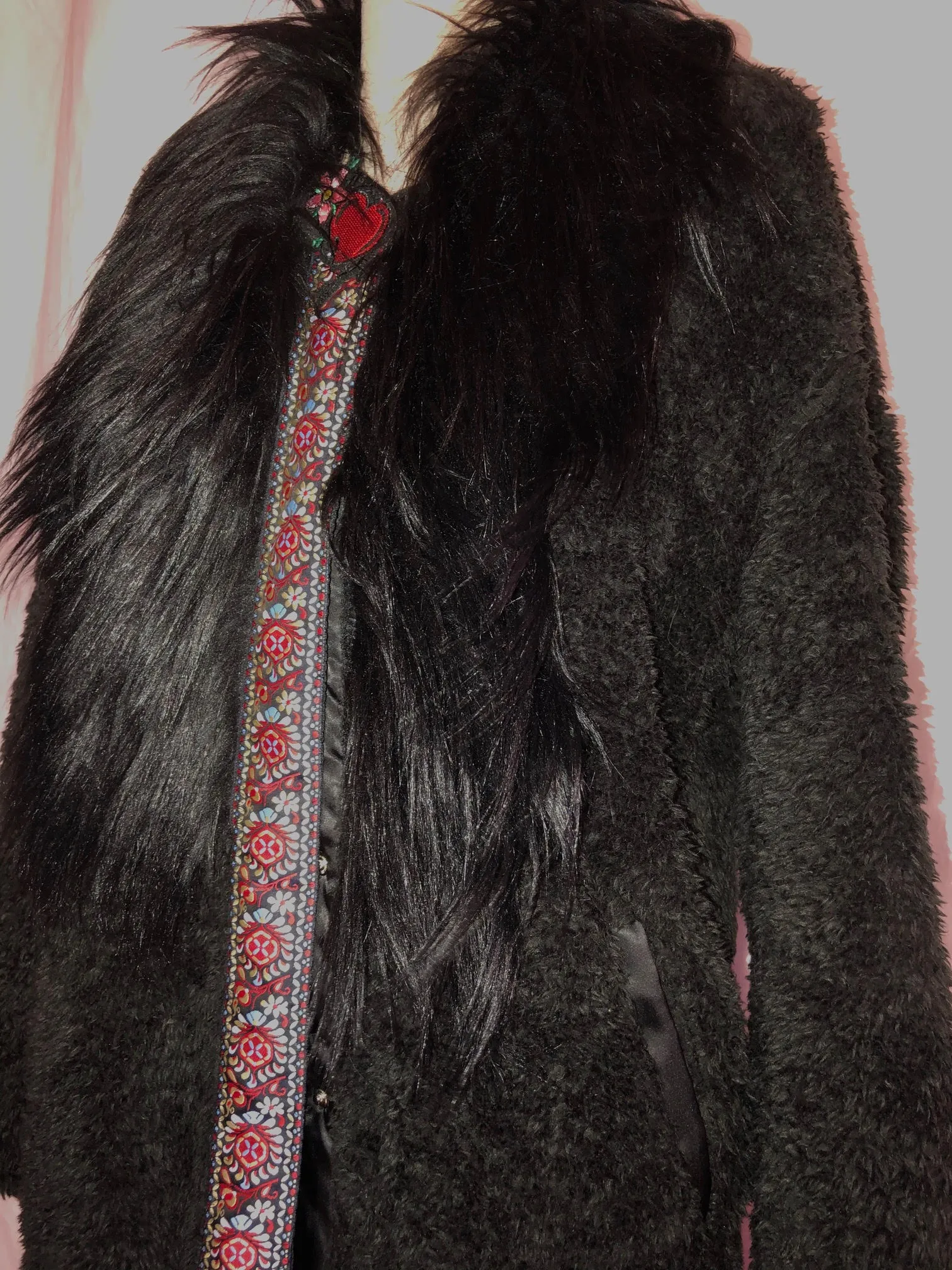 Warm Black Unlined Fake Fur Coat