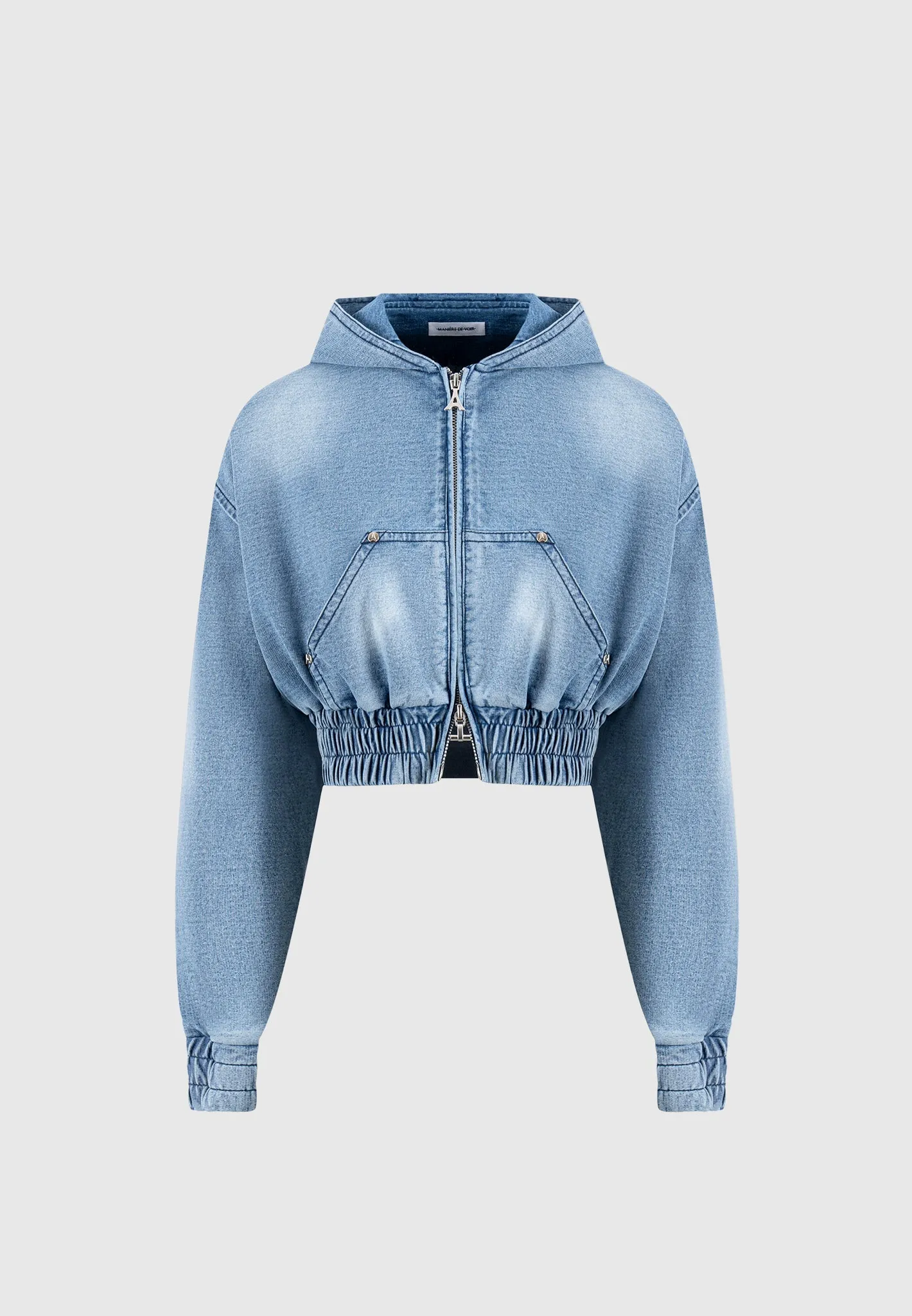 Washed Denim Jersey Hoodie - Mid Blue