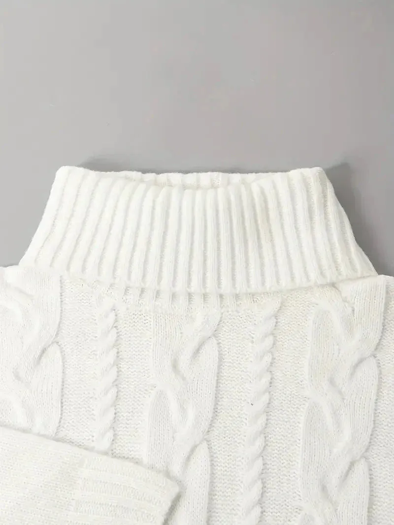 Wenkouban-Christmas Thanksgiving Gift New Year's Eve Dress party look inspos back to school dress  Turtle Neck Dual Pocket Cable Knit Sweater Dress