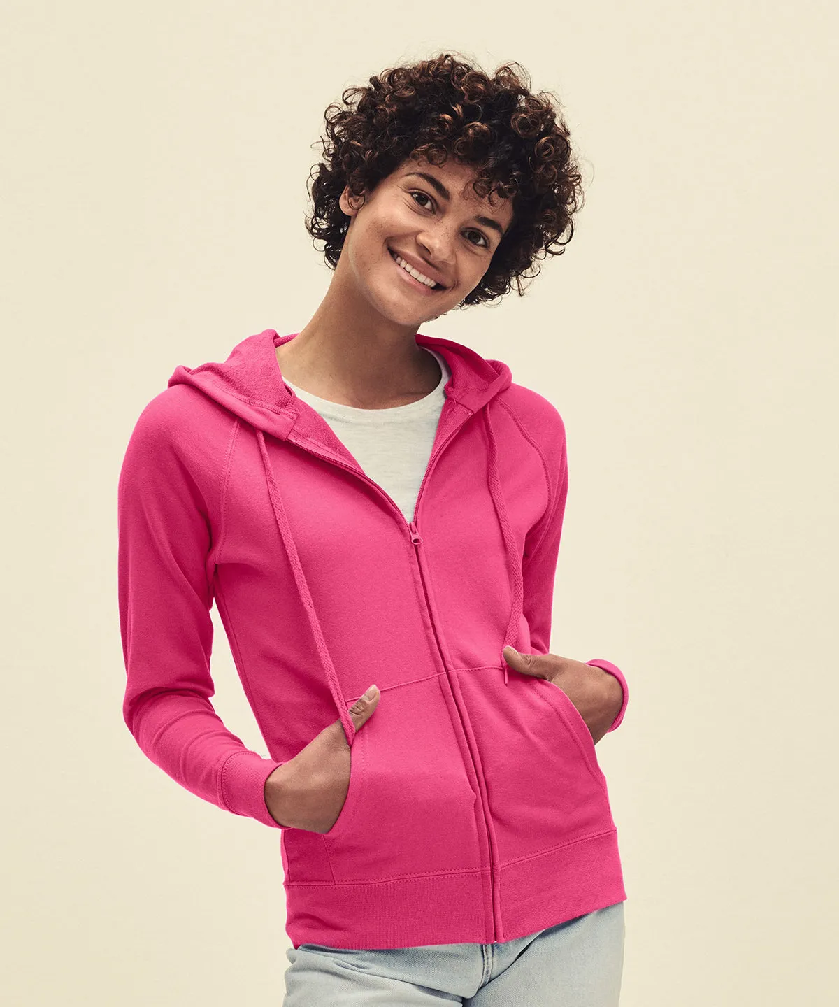 White - Women's lightweight hooded sweatshirt jacket