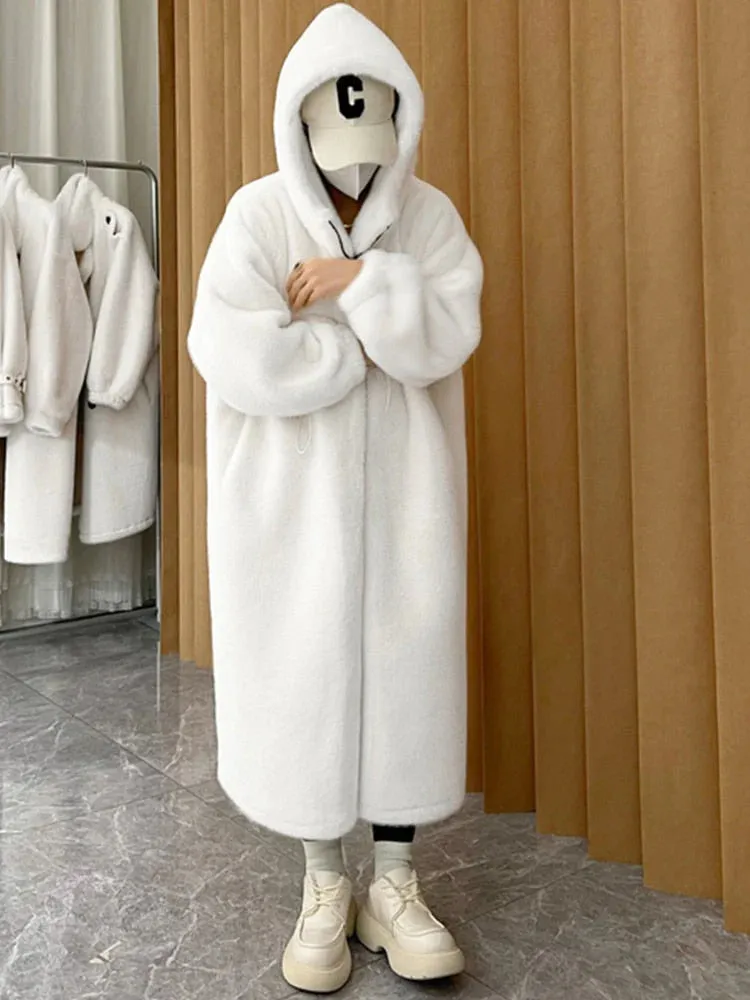 Women Long Oversized Fluffy Faux Fur With Hood Coat