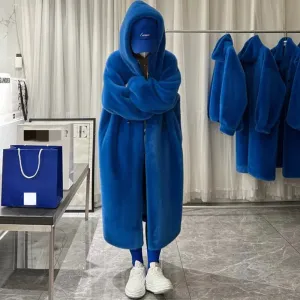Women Long Oversized Fluffy Faux Fur With Hood Coat