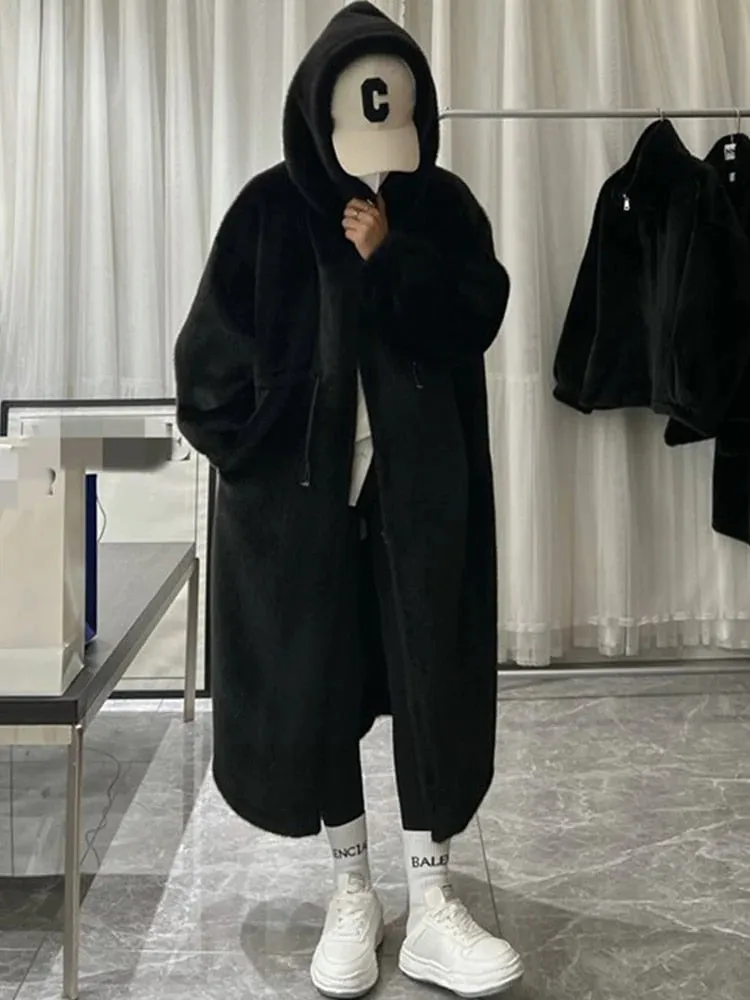 Women Long Oversized Fluffy Faux Fur With Hood Coat