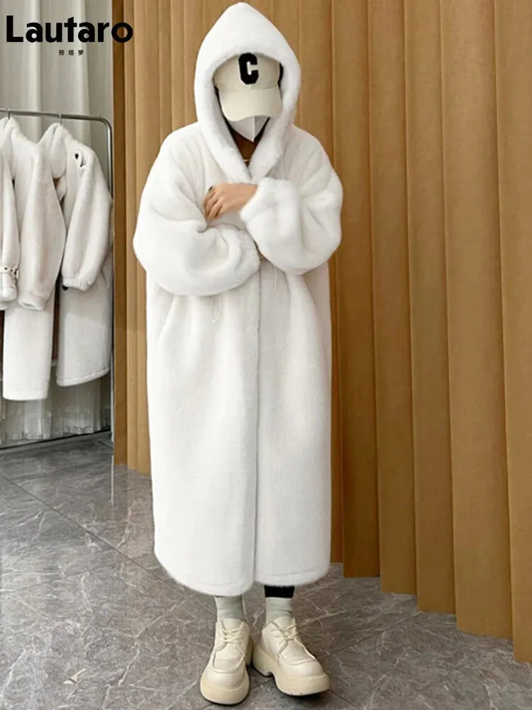 Women Long Oversized Fluffy Faux Fur With Hood Coat