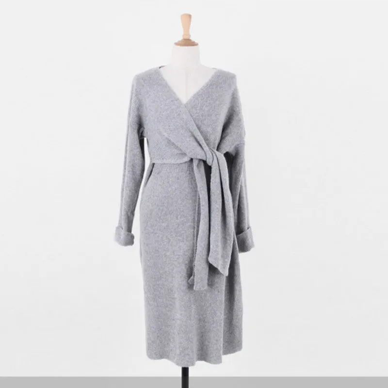 Women's Autumn/Winter Casual V-Neck Long-Sleeved Sweater Dress