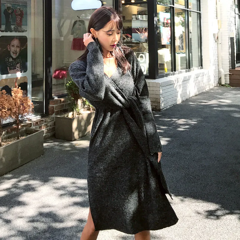 Women's Autumn/Winter Casual V-Neck Long-Sleeved Sweater Dress
