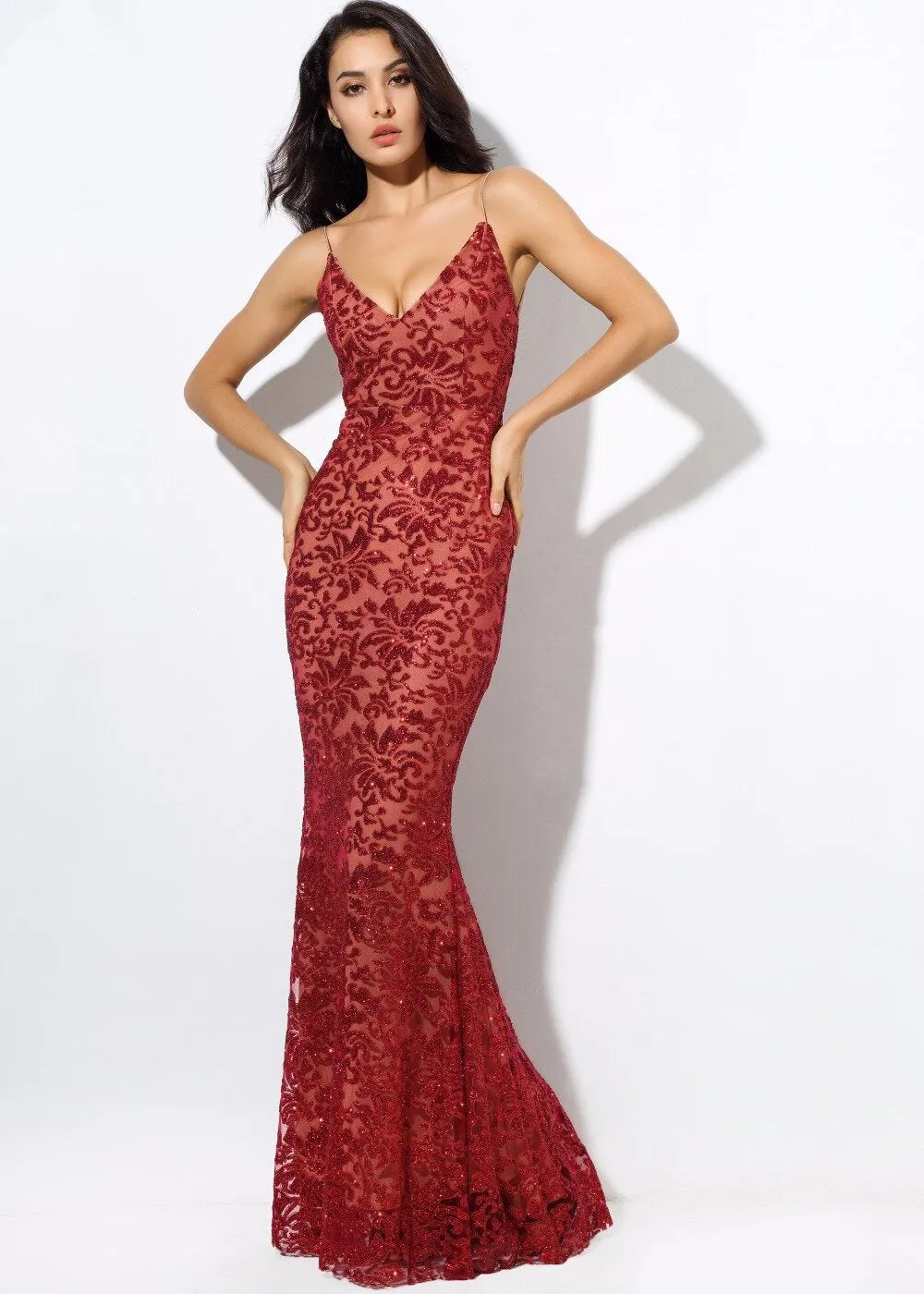 Women's Deep V-Neck Long Dress With Open Back