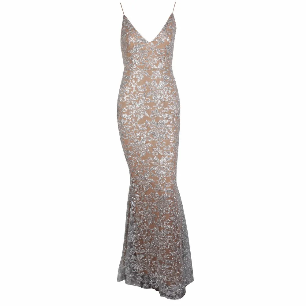 Women's Deep V-Neck Long Dress With Open Back