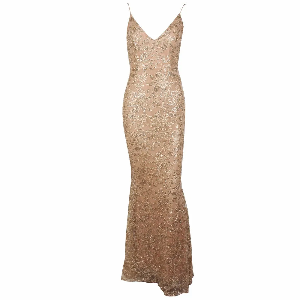 Women's Deep V-Neck Long Dress With Open Back