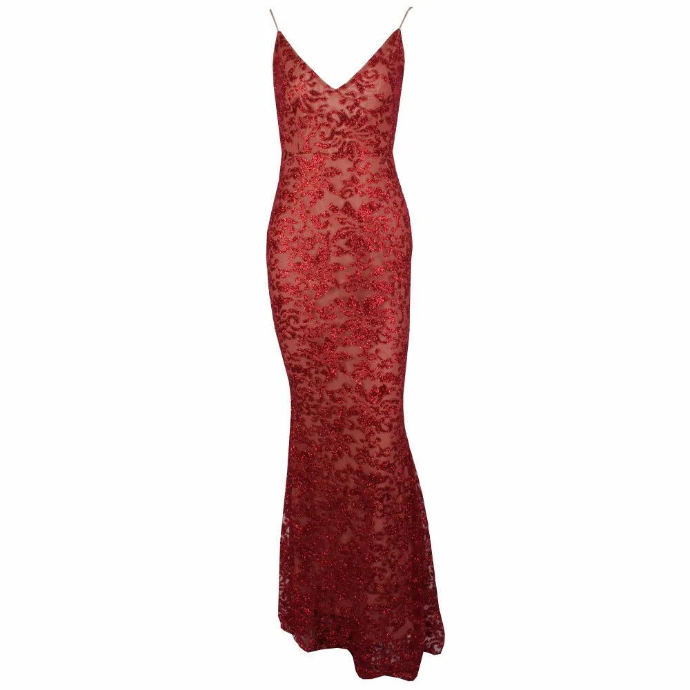 Women's Deep V-Neck Long Dress With Open Back