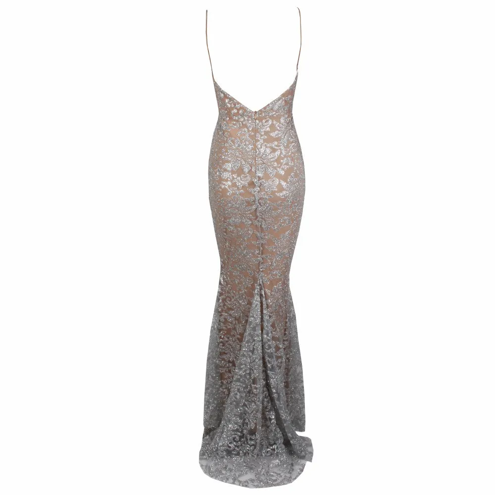 Women's Deep V-Neck Long Dress With Open Back