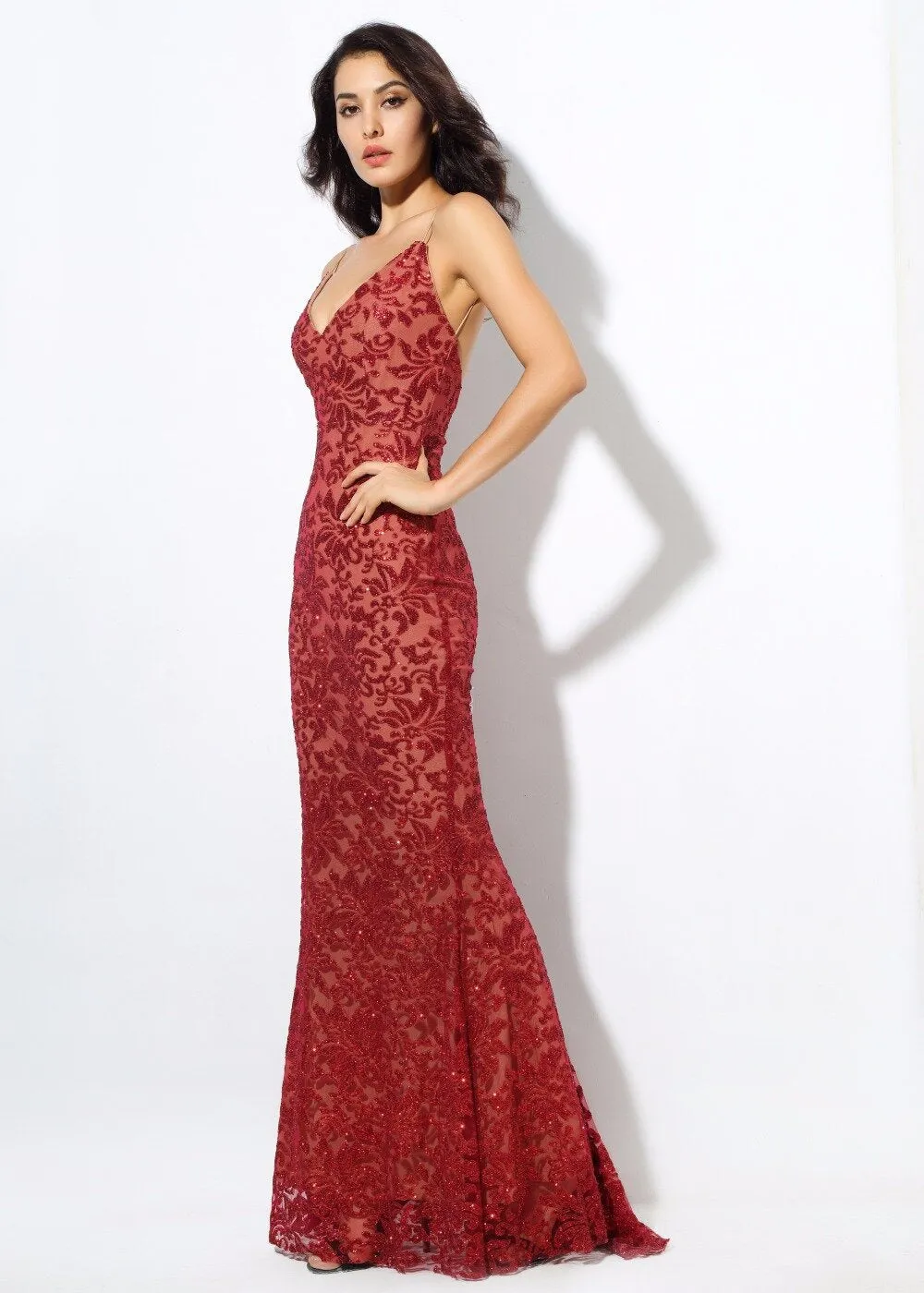 Women's Deep V-Neck Long Dress With Open Back