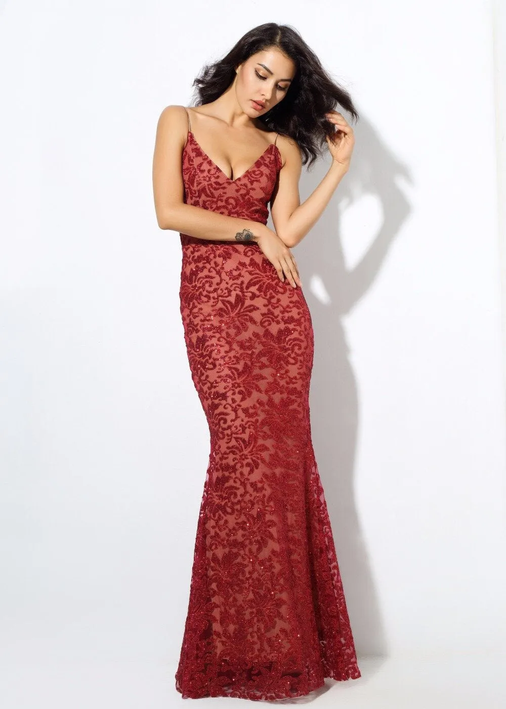 Women's Deep V-Neck Long Dress With Open Back
