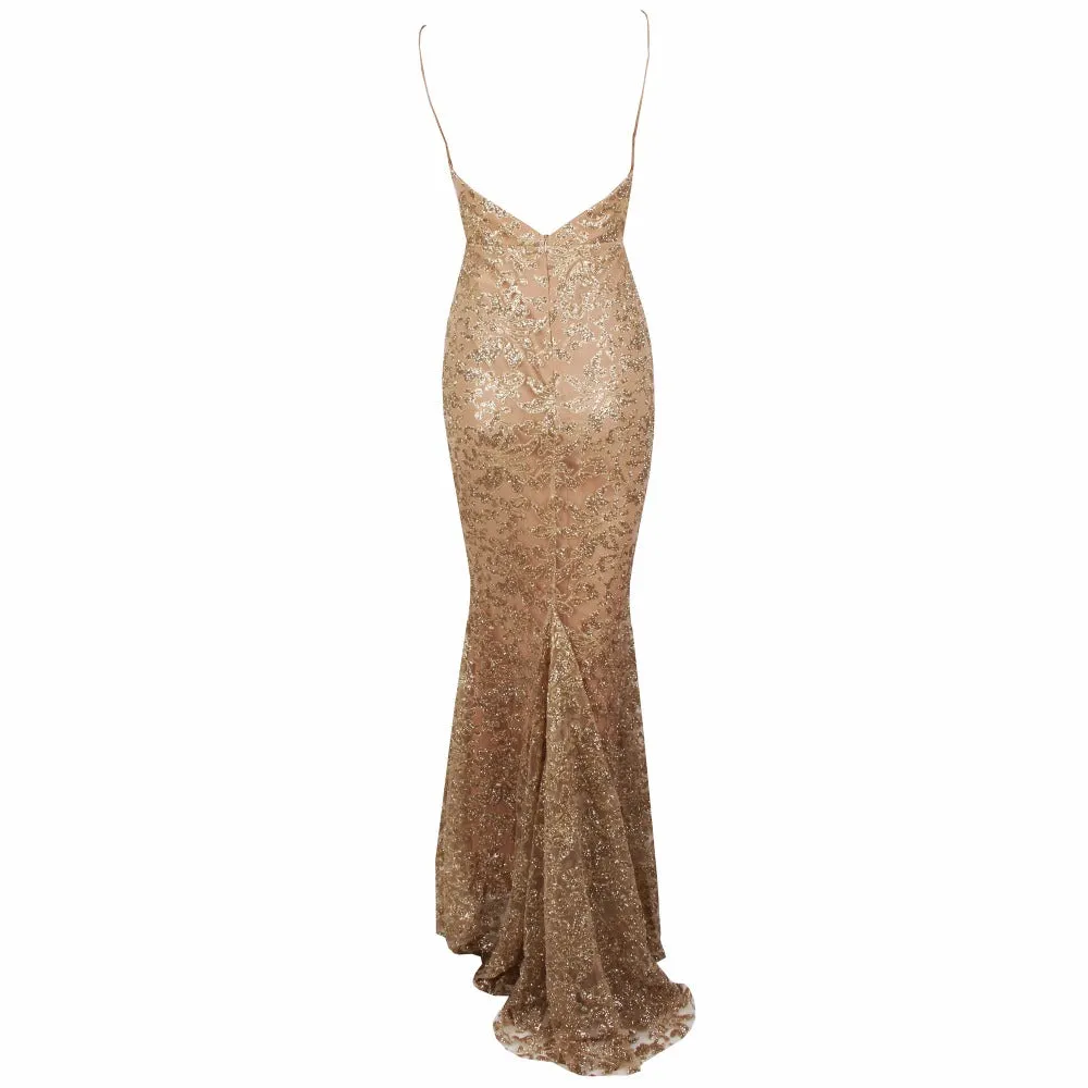 Women's Deep V-Neck Long Dress With Open Back