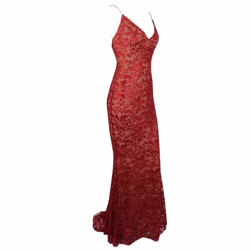 Women's Deep V-Neck Long Dress With Open Back