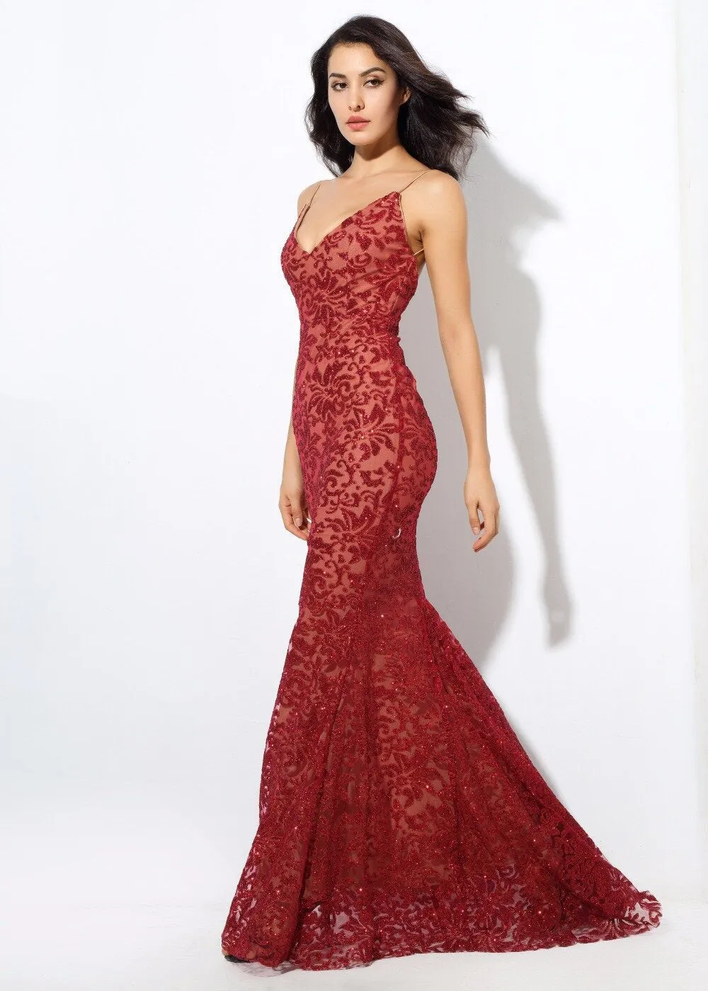 Women's Deep V-Neck Long Dress With Open Back