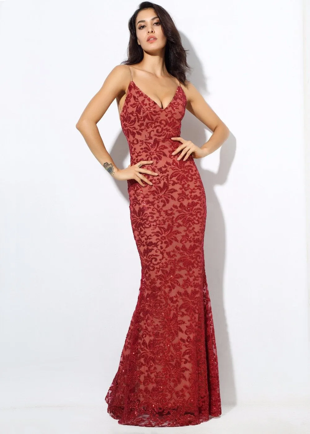 Women's Deep V-Neck Long Dress With Open Back