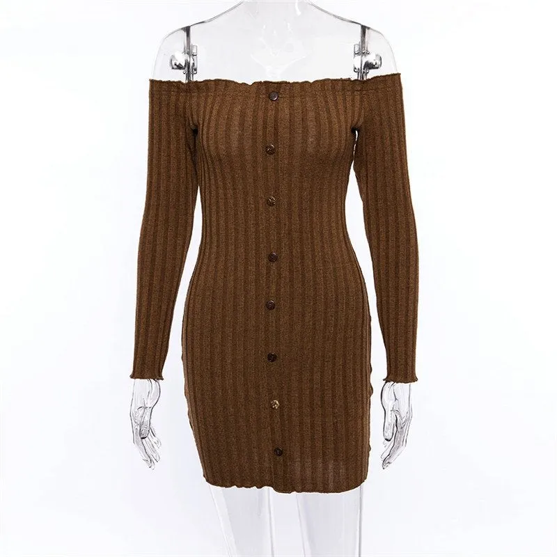 Women's Knitted Off Shoulder Bodycon Sweater Dress