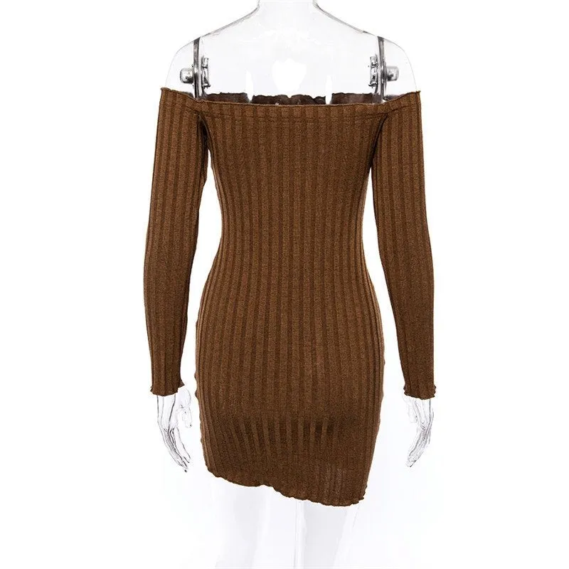 Women's Knitted Off Shoulder Bodycon Sweater Dress