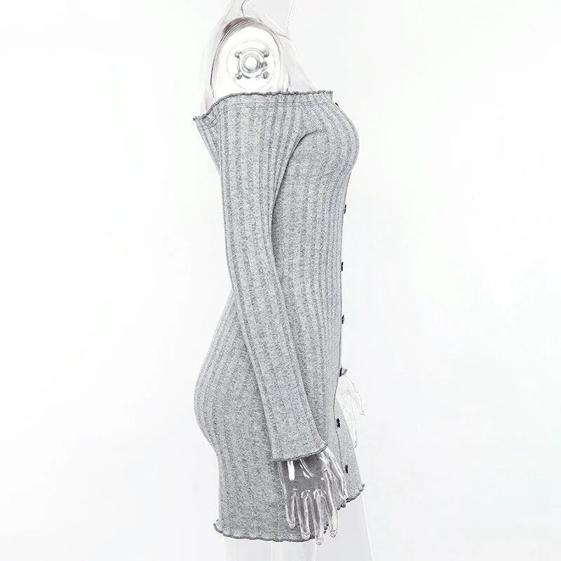 Women's Knitted Off Shoulder Bodycon Sweater Dress