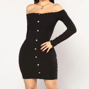 Women's Knitted Off Shoulder Bodycon Sweater Dress