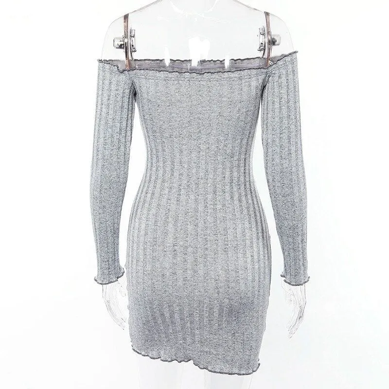 Women's Knitted Off Shoulder Bodycon Sweater Dress