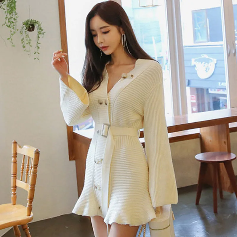 Women's Spring/Autumn Casual A-Line Sweater Flare-Sleeved Dress