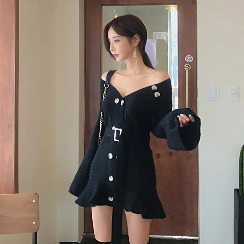 Women's Spring/Autumn Casual A-Line Sweater Flare-Sleeved Dress